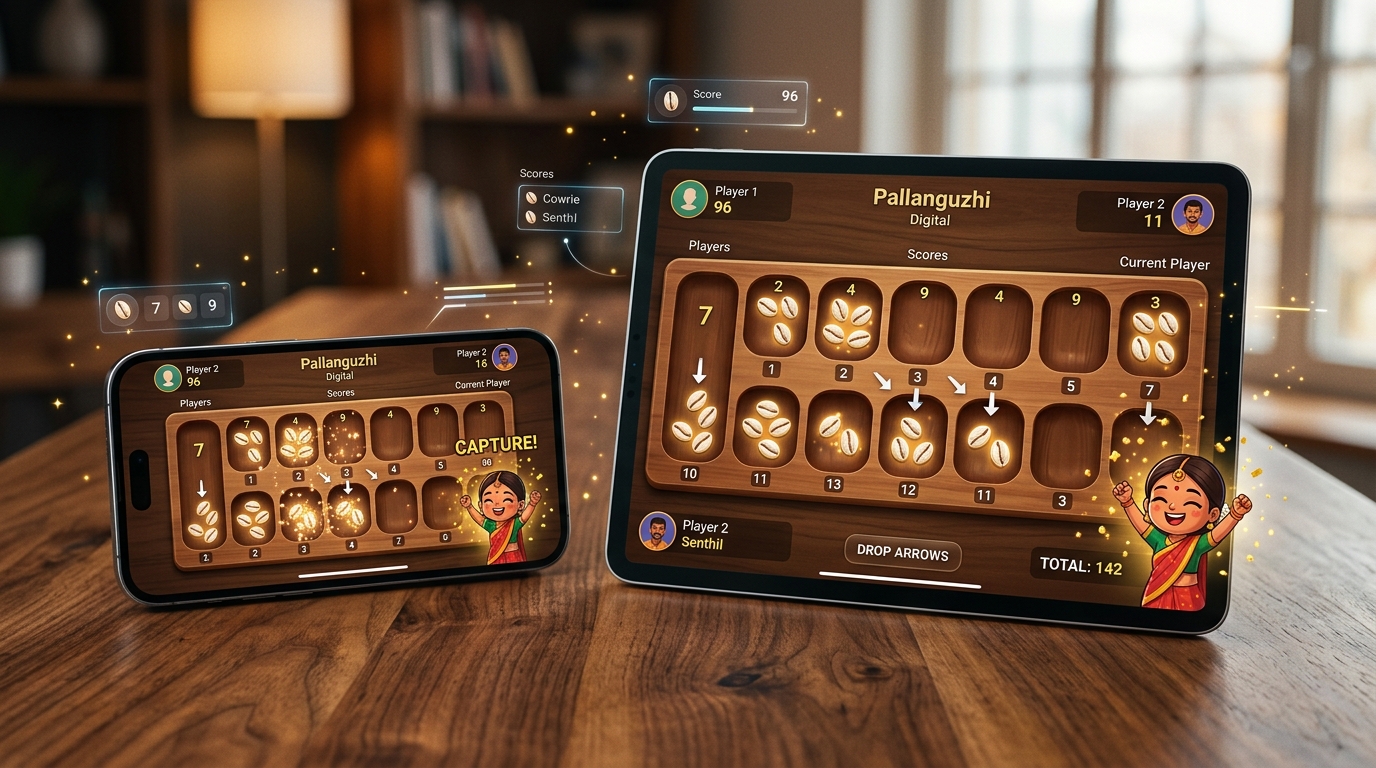 Pallanguzhi Mobile and Tablet Digital Board Game Mockup